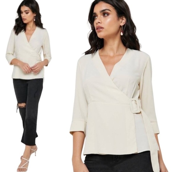 Topshop Tops - NWT Topshop Wrap Belted Cream Blouse size 4